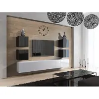 Furnitech Wohnwand Wohnzimmer - Wohnzimmer Möbel mit LED Blau - Hängend Wohnwand Modern - Regale und TV Schrank (Future C35/HG/BW4 1B)