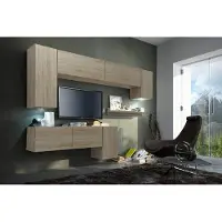 Furnitech Wohnwand Wohnzimmer - Wohnzimmer Möbel mit LED Blau - Hängend Wohnwand Modern - Regale und TV Schrank (Future C5/S/M4 1A)