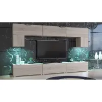 Furnitech Wohnwand Wohnzimmer - Wohnzimmer Möbel mit LED Weiß - Hängend Wohnwand Modern - Wohnzimmer Schrankwand mit Regale und TV Schrank (Kate AN70-19S-M3 1A - 242 cm)