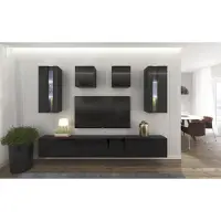 Furnitech Wohnwand Wohnzimmer - Wohnzimmer Möbel mit LED Blau - Hängend Wohnwand Modern - Wohnzimmer Schrankwand mit Regale und TV Schrank (AN291-17B-HG20 1A Klein)