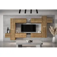 Furnitech Wohnwand Wohnzimmer - Wohnzimmer Möbel mit LED RGB - 16 Farben - Hängend Wohnwand Modern - Wohnzimmer Schrankwand mit Regale und TV Schrank (AN91NEW-21DZ-M6 MATT)