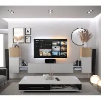 Furnitech Wohnwand Wohnzimmer - Wohnzimmer Möbel mit LED RGB - 16 Farben - Hängend Wohnwand Modern - Wohnzimmer Schrankwand mit Regale und TV Schrank (AN104-21SW-M8 1A)