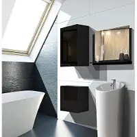 Furnitech ALIUS 18 Badezimmer Bademöbel Badeschränke Spiegel Set (Möbel ohne LED, Schwarz)