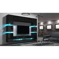 Furnitech Wohnwand Wohnzimmer - Wohnzimmer Möbel mit LED Blau - Hängend Wohnwand Modern - Wohnzimmer Schrankwand(Heidi AN36-18HG-B1 1A - Füße)