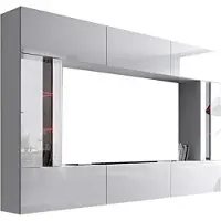Furnitech Wohnwand Wohnzimmer Möbel mit LED Weiß - Hängend Wohnwand Modern - Regale und TV Schrank (Future C28/HG/W2 1B - 273 cm)