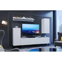Furnitech Wohnwand Wohnzimmer, Möbel, Hängend Wohnwand Modern, Schrankwand mit Regale, TV Schrank 219 cm, Weiß Matt M32-24M-W2