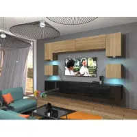 Furnitech Wohnwand Wohnzimmer - Hängend Wohnwand Modern - Wohnzimmer Schrankwand (Nowara AN1-17BS-HGM35 1B)