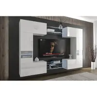 Furnitech Wohnwand Wohnzimmer | Wohnzimmer Möbel mit LED RGB - 16 Farben | Hängend Wohnwand Modern | Wohnzimmer Schrankwand mit Regale und TV Schrank (C29N-21W-HG2-1B)