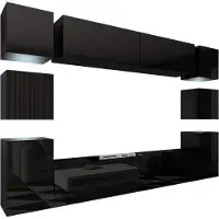Furnitech Wohnwand Wohnzimmer | Wohnzimmer Möbel mit LED RGB - 16 Farben | Hängend Wohnwand Modern | Wohnzimmer Schrankwand mit Regale und TV Schrank (Future 14/HG/B/1 1B | 316cm)