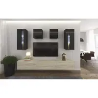 Furnitech Wohnwand Wohnzimmer - Wohnzimmer Möbel mit LED Weiß - Hängend Wohnwand Modern - Wohnzimmer Schrankwand mit Regale und TV Schrank (AN291-17BS-HGM31 1A Klein)