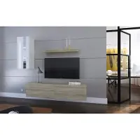Furnitech Wohnwand Wohnzimmer - Hängend Wohnwand Modern - Regale und TV Schrank - Wohnzimmer Möbel ohne LED (Mery AN271-17SW-HGM42 1A Klein)