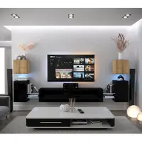 Furnitech Wohnwand Wohnzimmer - Wohnzimmer Möbel mit LED Weiß - Hängend Wohnwand Modern - Regale und TV Schrank (AN105-21DZB-HGM3 1C)
