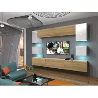 Furnitech Wohnwand Wohnzimmer - Hängend Wohnwand Modern - Wohnzimmer Schrankwand (Nowara AN1-17WS-HGM40 1B)