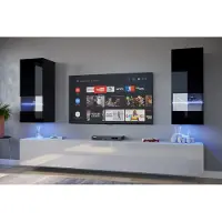 Furnitech Wohnwand Wohnzimmer - Wohnzimmer Möbel mit LED Blau - Wohnzimmer Schrankwand(Sezana AN21-18BW-HG5 1A)