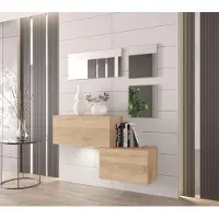 Furnitech GF45 Flur Dielenmöbel Garderobenschrank Dielenschrank Schuhschrank Flurmöbel Set Spiegel Matt (LED weiß, GF45-21S-M3 Sonoma Eiche)