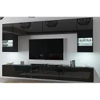 Furnitech Wohnwand Wohnzimmer - Wohnzimmer Möbel mit LED RGB - 16 Farben - Hängend Wohnwand Modern - Regale und TV Schrank (Future C79-HG-B1 1A)