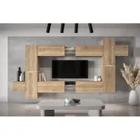 Furnitech Wohnwand Wohnzimmer - Wohnzimmer Möbel mit LED RGB - 16 Farben - Hängend Wohnwand Modern - Regale und TV Schrank (AN91NEW-21S-M5 MATT)