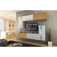 Furnitech Wohnwand Wohnzimmer - Hängend Wohnwand Modern - Regale und TV Schrank - Wohnzimmer Möbel ohne LED (Future C30-HGM-WD-51 1A - 203cm)