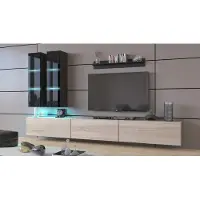 Furnitech Wohnwand Wohnzimmer - Wohnzimmer Möbel mit LED RGB - 16 Farben - Hängend Wohnwand Modern - Regale und TV Schrank (Egina AN50-18BS-HGM9 1A)