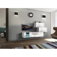 Furnitech Wohnwand Wohnzimmer - Wohnzimmer Möbel mit LED Blau - Hängend Wohnwand Modern - Regale und TV Schrank (Troja AN85-17W-HG21-1A)