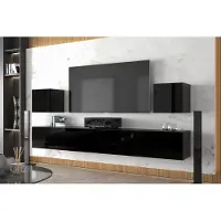 Furnitech Wohnwand Wohnzimmer - Wohnzimmer Möbel mit LED RGB - 16 Farben - Hängend Wohnwand Modern - Regale und TV Schrank (Lace AN22-18B-HG1 1C)