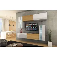 Furnitech Wohnwand Wohnzimmer - Hängend Wohnwand Modern - Regale und TV Schrank - Wohnzimmer Möbel ohne LED (Future C30-HGM-WD-52 1B - 219cm)