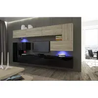 Furnitech Wohnwand Wohnzimmer - Wohnzimmer Möbel mit LED Blau - Hängend Wohnwand Modern - Regale und TV Schrank (Albania AN3-17BS-HGM31 1A)