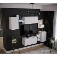 Furnitech Wohnwand Wohnzimmer - Hängend Wohnwand Modern - Regale und TV Schrank - Wohnzimmer Möbel ohne LED (AN97-21W-M4 1A)