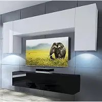 Furnitech Wohnwand Wohnzimmer - Wohnzimmer Möbel mit LED Weiß - Hängend Wohnwand Modern - Regale und TV Schrank (Future C2/HG/BW3 1A)