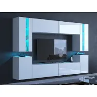 Furnitech Wohnwand Weiß | Wohnzimmer Möbel mit LED Weiß | Hängend Wohnwand Modern | Wohnzimmer Schrankwand mit Regale und TV Schrank