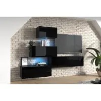 Furnitech Wohnwand Wohnzimmer - Hängend Wohnwand Modern - Wohnzimmer Schrankwand mit Regale und TV Schrank - Wohnzimmer Möbel ohne LED (EX14-21B-HG1)