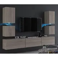 Furnitech Wohnwand Wohnzimmer - Hängend Wohnwand Modern - Regale und TV Schrank - Wohnzimmer Möbel ohne LED (C75-M-S3 1A Sonoma Eiche)