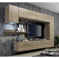 Furnitech Wohnwand Wohnzimmer - Wohnzimmer Möbel mit LED Weiß - Hängend Wohnwand Modern - Regale und TV Schrank (Future C6/S/M4 1A)