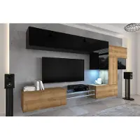 Furnitech Wohnwand Wohnzimmer - Hängend Wohnwand Modern - Wohnzimmer Schrankwand mit Regale und TV Schrank - Wohnzimmer Möbel ohne LED (AN92NEW-21BDZ-HGM24)