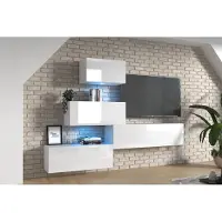 Furnitech Wohnwand Wohnzimmer - Wohnzimmer Möbel mit LED Weiß - Hängend Wohnwand Modern - Regale und TV Schrank (EX14-21W-HG2)