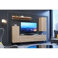 Furnitech Wohnwand Wohnzimmer, Möbel, Hängend Wohnwand Modern, Schrankwand mit Regale, TV Schrank 219 cm, Sonoma Eiche M32-24M-S3