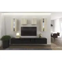 Furnitech Wohnwand Wohnzimmer - Wohnzimmer Möbel mit LED RGB - 16 Farben - Hängend Wohnwand Modern - Regale und TV Schrank (AN291-17BS-HGM40 1A Klein)