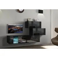 Furnitech Wohnwand Wohnzimmer | Hängend Wohnwand Modern | Wohnzimmer Schrankwand mit Regale und TV Schrank | Wohnzimmer Möbel ohne LED (Troja AN85-17B-HG20-1A)