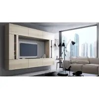 Furnitech Wohnwand Wohnzimmer - Wohnzimmer Möbel mit LED RGB - 16 Farben - Hängend Wohnwand Modern - Wohnzimmer Schrankwand mit Regale und TV Schrank (Future Sonoma Eiche)