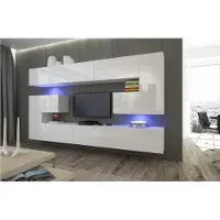 Furnitech Wohnwand Wohnzimmer - Wohnzimmer Möbel mit LED Weiß - Hängend Wohnwand Modern - Regale und TV Schrank (Albania AN3-17W-HG21 1B)
