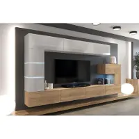 Furnitech Wohnwand Wohnzimmer - Wohnzimmer Möbel mit LED RGB - 16 Farben - Hängend Wohnwand Modern - Wohnzimmer Schrankwand mit Regale und TV