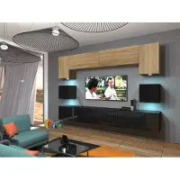 Furnitech Wohnwand Wohnzimmer - Wohnzimmer Möbel mit LED RGB - Hängend Wohnwand Modern - Wohnzimmer Schrankwand(Nowara AN1-17BS-HGM32 1B)