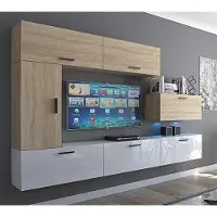 Furnitech Wohnwand Wohnzimmer - Hängend Wohnwand Modern - Regale und TV Schrank - Wohnzimmer Möbel ohne LED (Future C10_HGM_WS_18 1A)