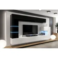 Furnitech Wohnwand Wohnzimmer - Wohnzimmer Möbel mit LED RGB - 16 Farben - Hängend Wohnwand Modern - Wohnzimmer Schrankwand mit Regale und TV