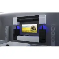 Furnitech Wohnwand Wohnzimmer - Wohnzimmer Möbel mit LED Weiß - Hängend Wohnwand Modern - Regale und TV Schrank (Rodos AN43-17WB-HG24 1A)