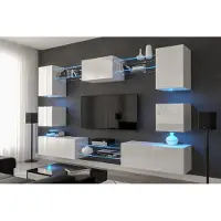 Furnitech Wohnwand Wohnzimmer - Wohnzimmer Möbel mit LED Weiß - Hängend Wohnwand Modern - Wohnzimmer Schrankwand(Nowara AN1-17W-HG21-1A-NEW)