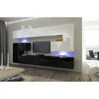 Furnitech Wohnwand Wohnzimmer - Wohnzimmer Möbel mit LED Weiß - Hängend Wohnwand Modern - Wohnzimmer Schrankwand mit Regale und TV Schrank (Albania AN3-17BW-HG23 1A)