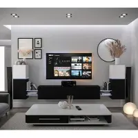 Furnitech Wohnwand Wohnzimmer - Wohnzimmer Möbel mit LED Weiß - Hängend Wohnwand Modern - Wohnzimmer Schrankwand mit Regale und TV Schrank (AN104-21WB-M6 1B)