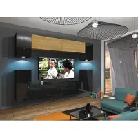 Furnitech Wohnwand Wohnzimmer - Hängend Wohnwand Modern - Wohnzimmer Schrankwand mit Regale und TV Schrank - Wohnzimmer Möbel ohne LED (Rodos AN43-17BD-HGM45 1A)