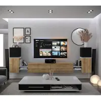 Furnitech Wohnwand Wohnzimmer - Wohnzimmer Möbel mit LED Blau - Hängend Wohnwand Modern - Wohnzimmer Schrankwand(AN104-21BDZ-M12 1A)